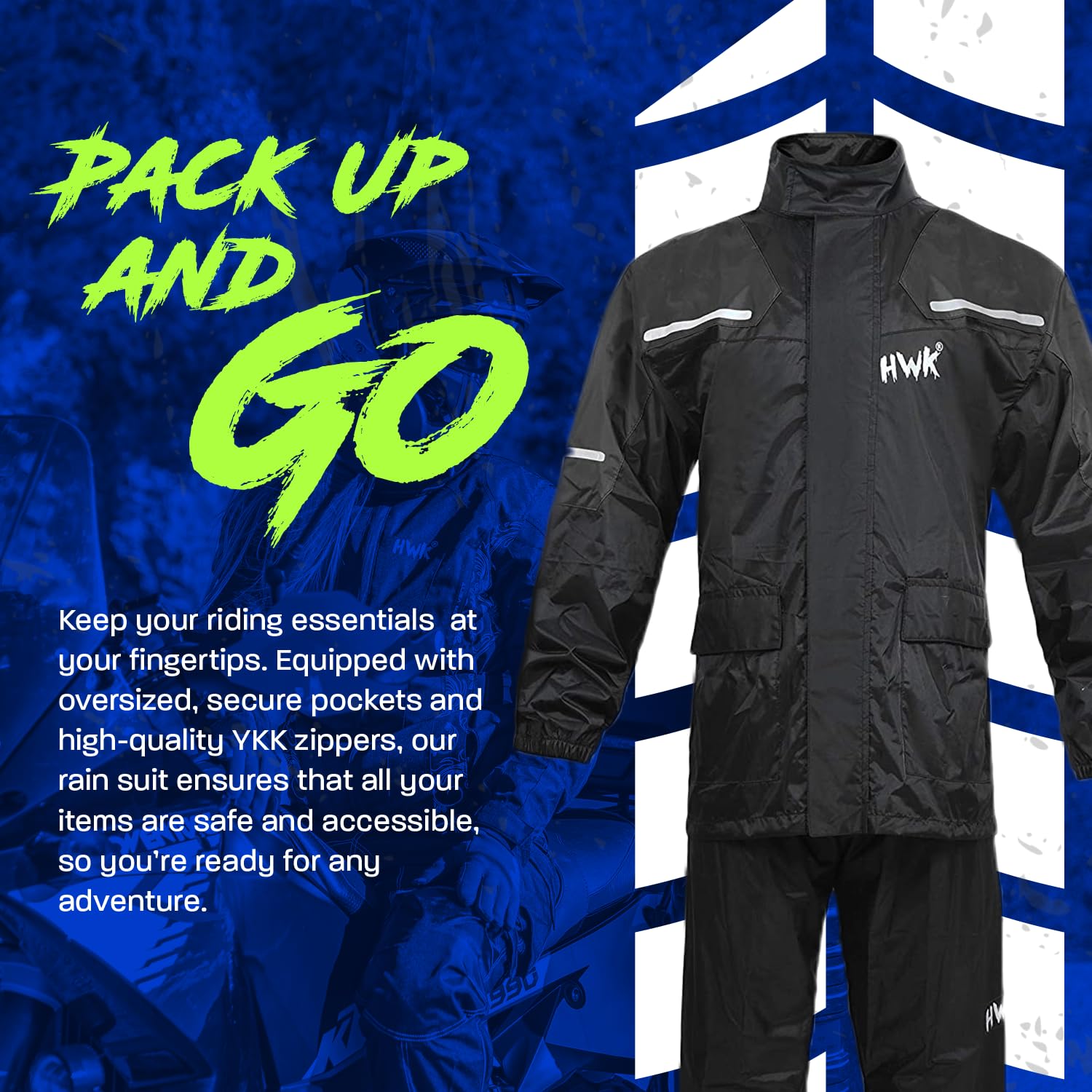 HWK - Traje de lluvia de motocicleta para hombres y mujeres, ropa, chamarras y pantalones reflectantes, traje de lluvia impermeable