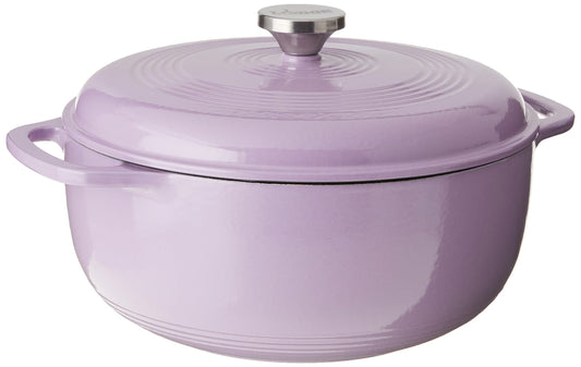 Lodge - Horno holandés de hierro fundido esmaltado de 6 cuartos con tapa, asas dobles, apto para horno hasta 500 °F o en estufa, uso para marinar, cocinar, hornear, refrigerar y servir, color lila