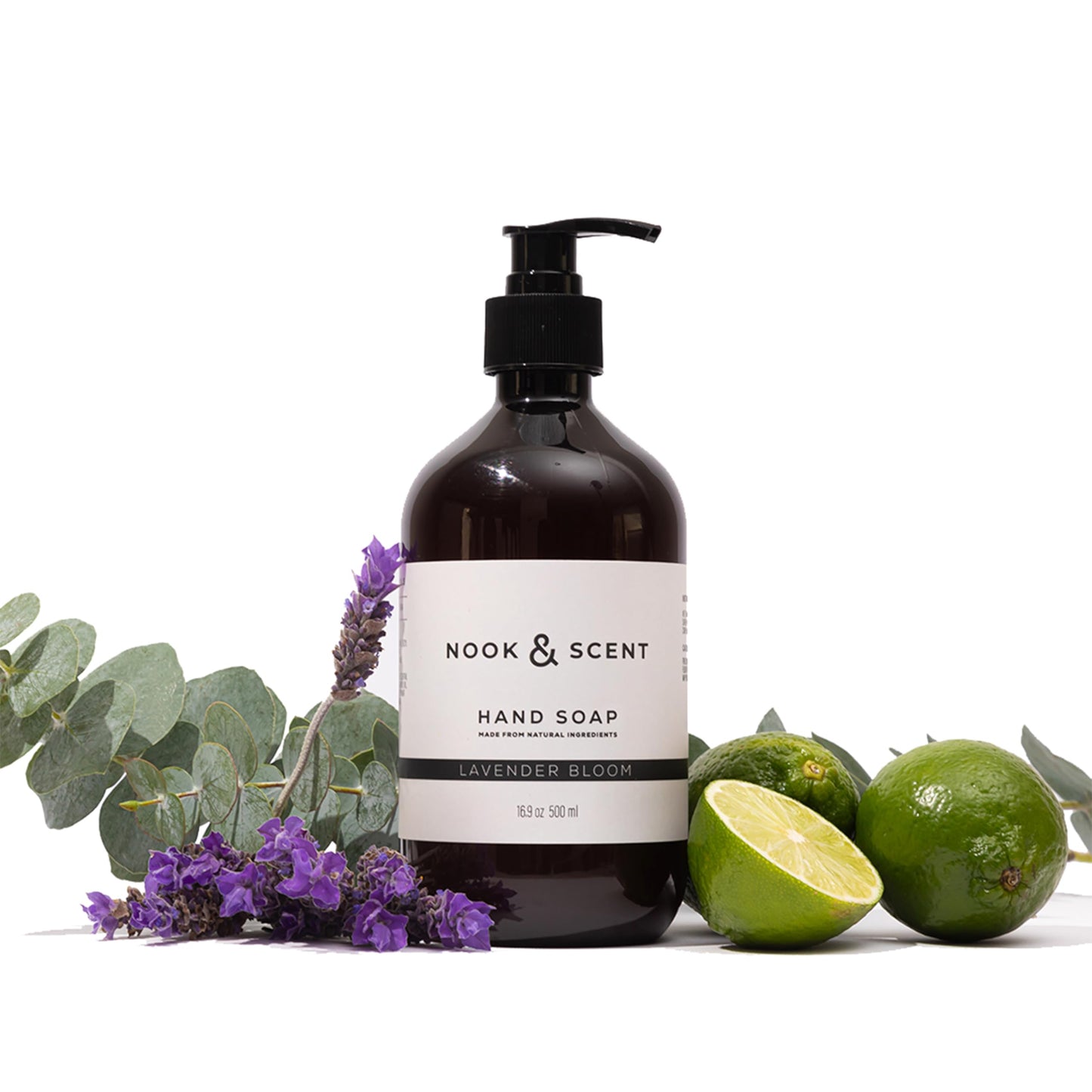 Jabón Líquido para Manos | 500 ml | Limpieza y Frescura | Libre de Sulfatos y Parabenos, Vegano, Aceites Esenciales, Aroma Energizante de Limón y Naranja | Nook & Scent (Lavanda)