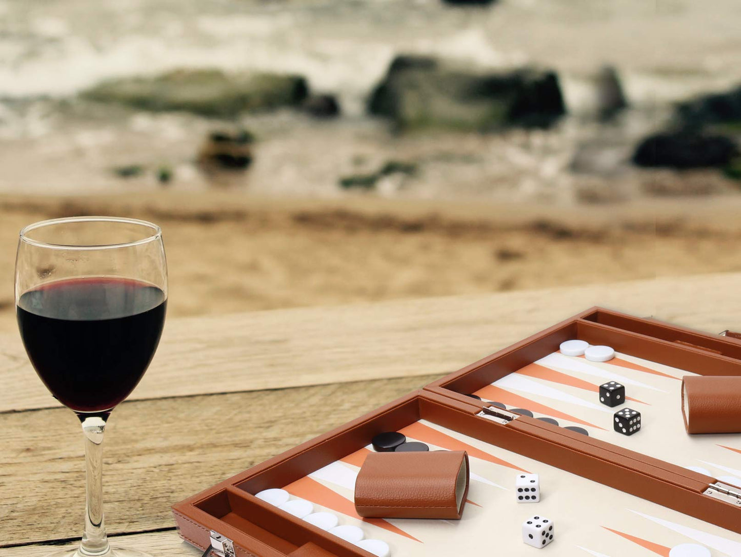 hanylish Backgammon de Cuero Sintético Profesional Elegante con Estuche, Set Completo - Tablero, Dados, Fichas y Cubilete para 2 Jugadores a Partir de 12 Años