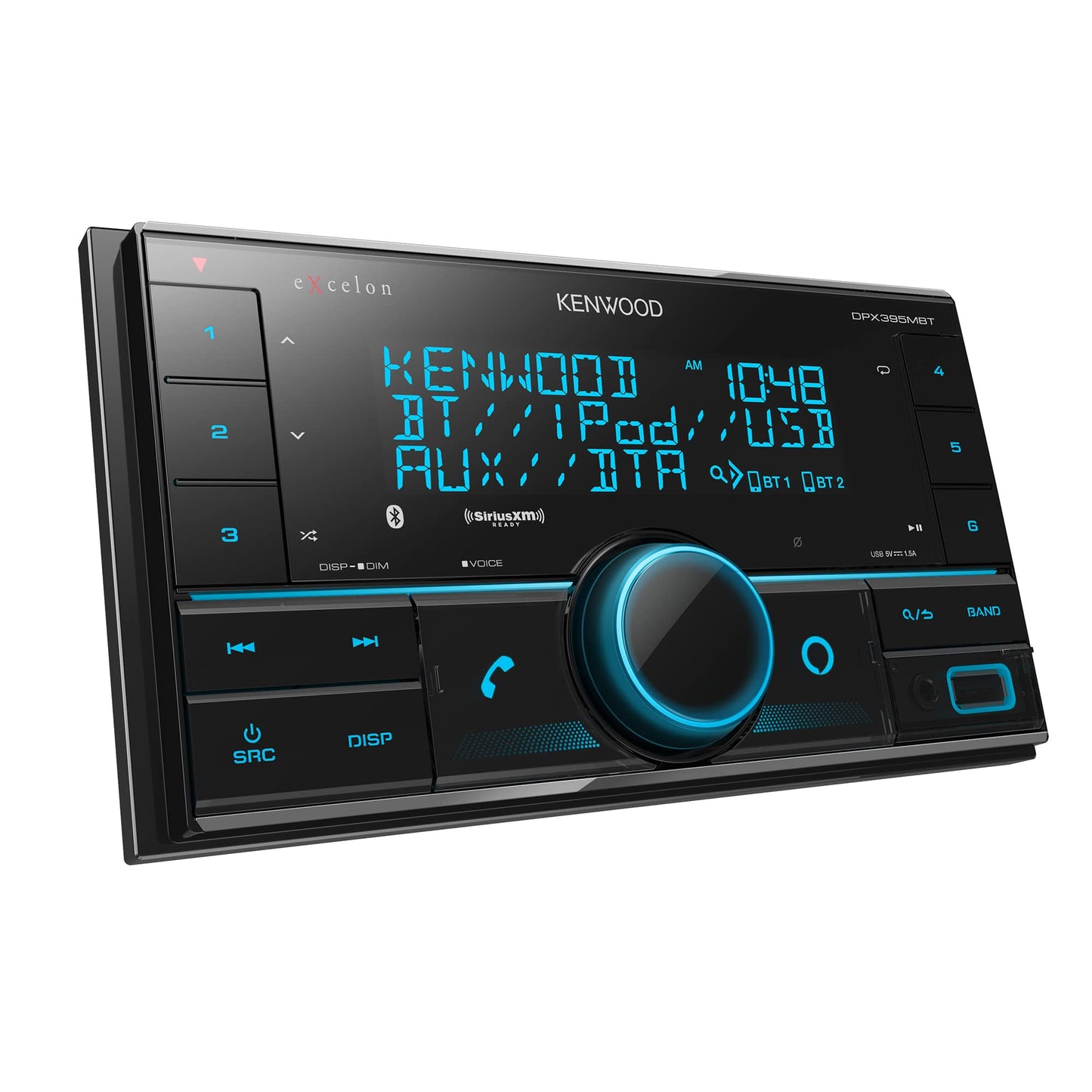 KENWOOD DPX395MBT Receptor multimedia digital doble DIN en el tablero con Bluetooth (no reproduce CDs) Receptor estéreo para coche Listo para Alexa - Negro