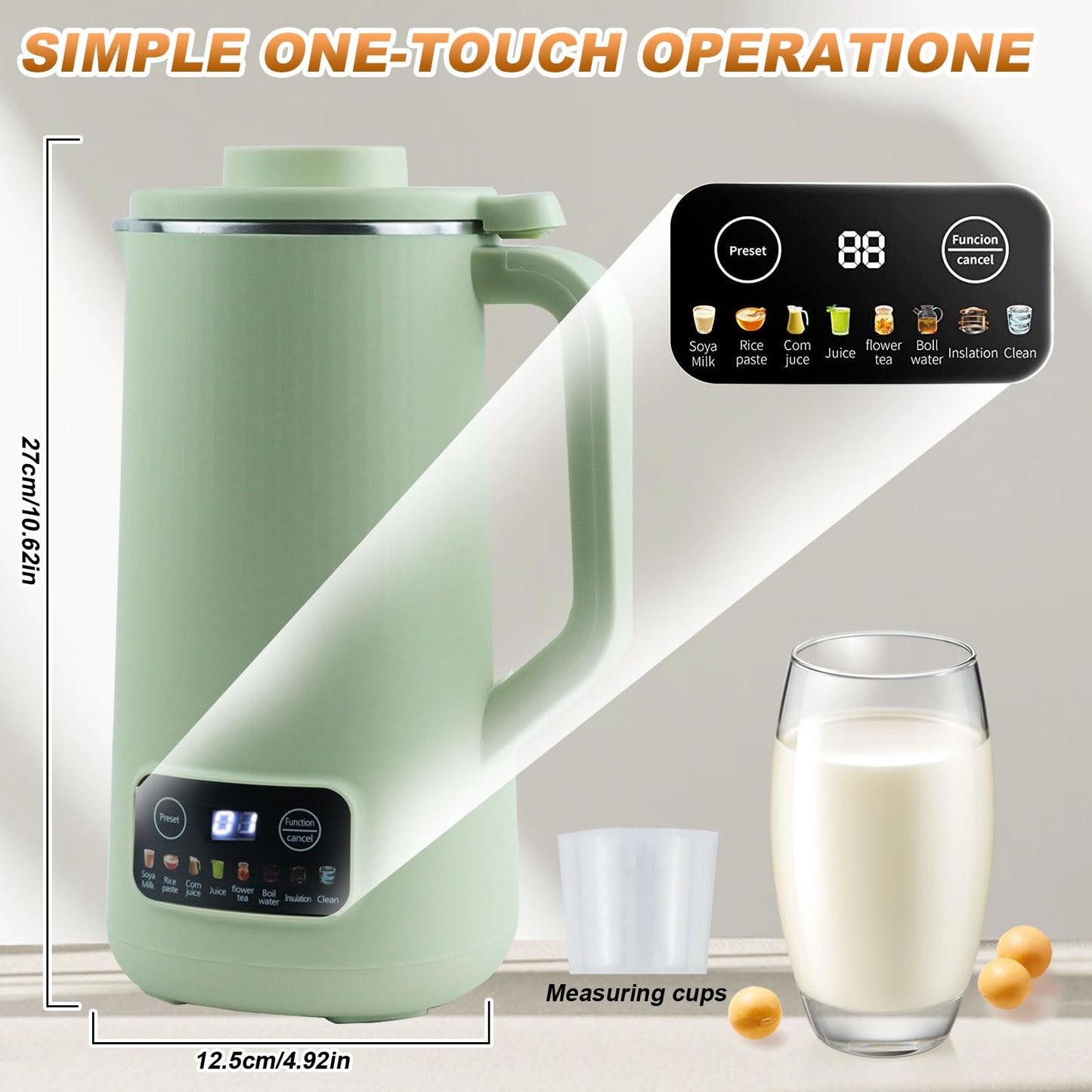 Máquina de Leche de Soja Automática 600ml Verde con Función para Leche de Nueces y Almendras