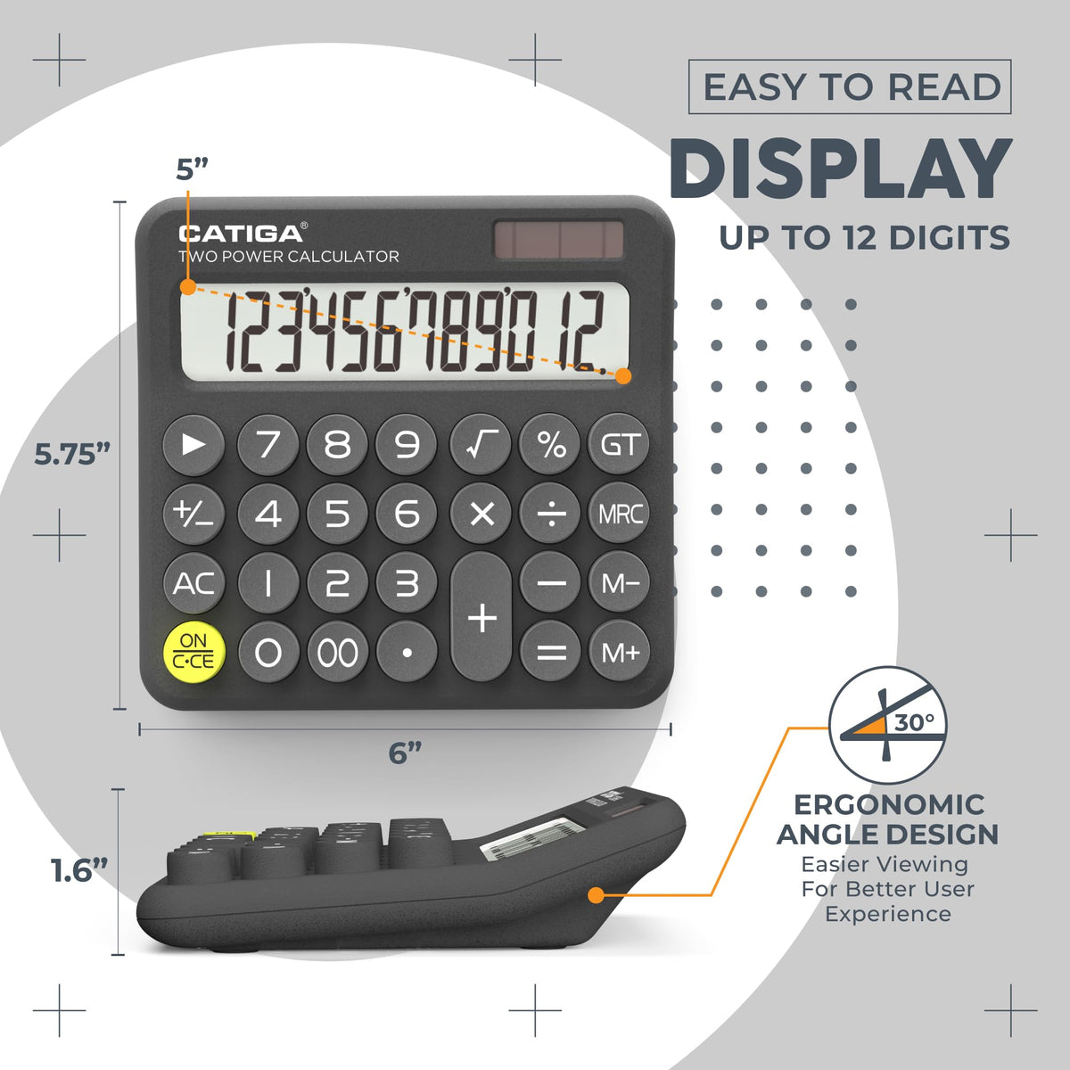Calculadora CATIGA Negra Retro con Energía Solar y Batería