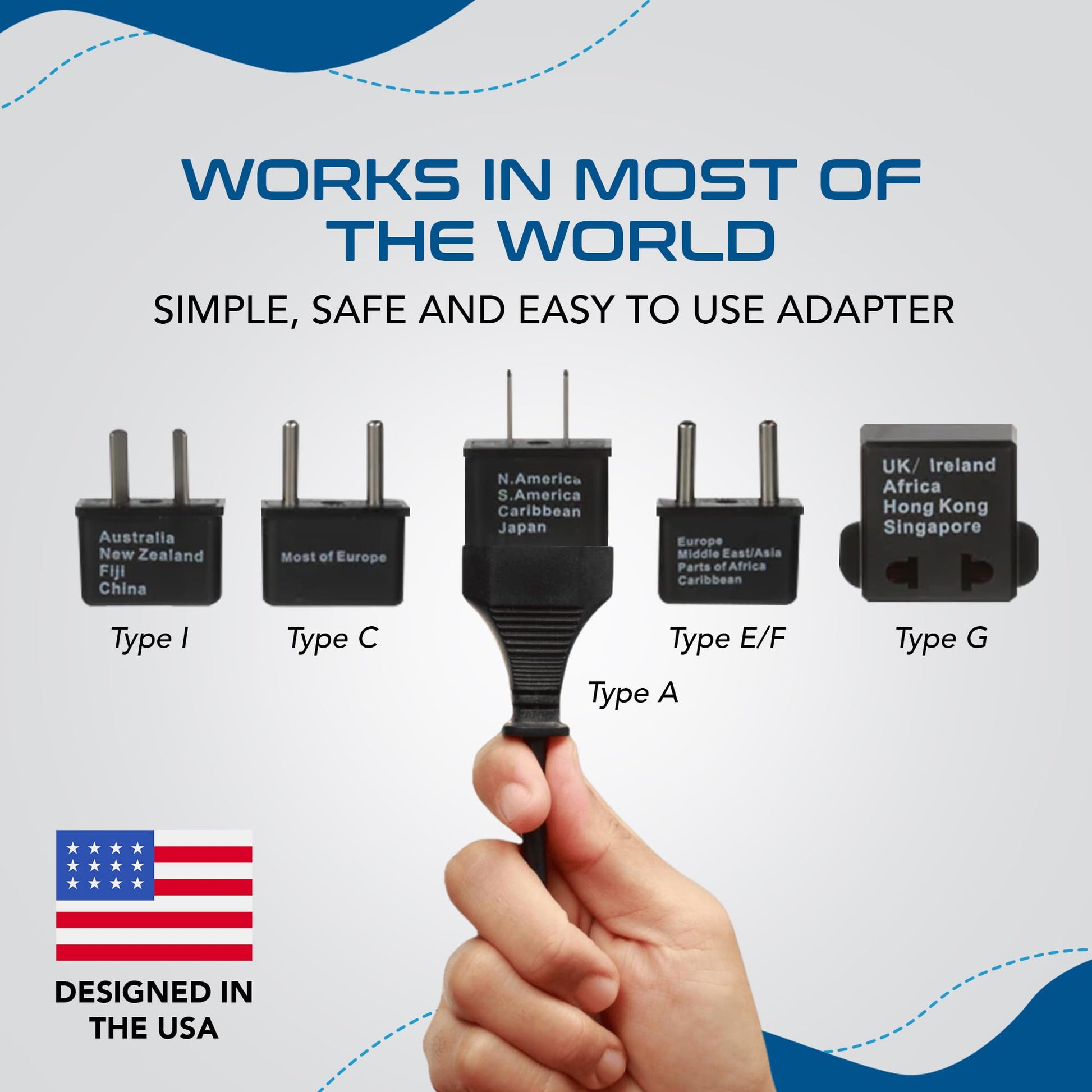 Ceptic Internacional En todo el mundo adaptador de viaje enchufe Set de 5 piezas, ideal para teléfonos celulares, cargadores de batería, computadoras portátiles