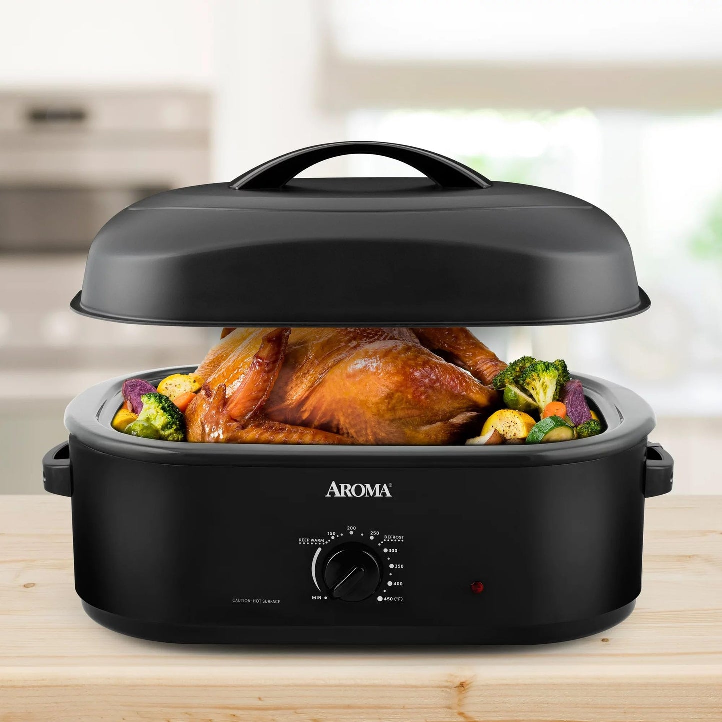 Aroma - Horno tostador eléctrico de 18 cuartos de galón (negro) con tapa de cúpula alta, marca #1 de horno tostador en los Estados Unidos, se adapta a pavo de hasta 25 libras