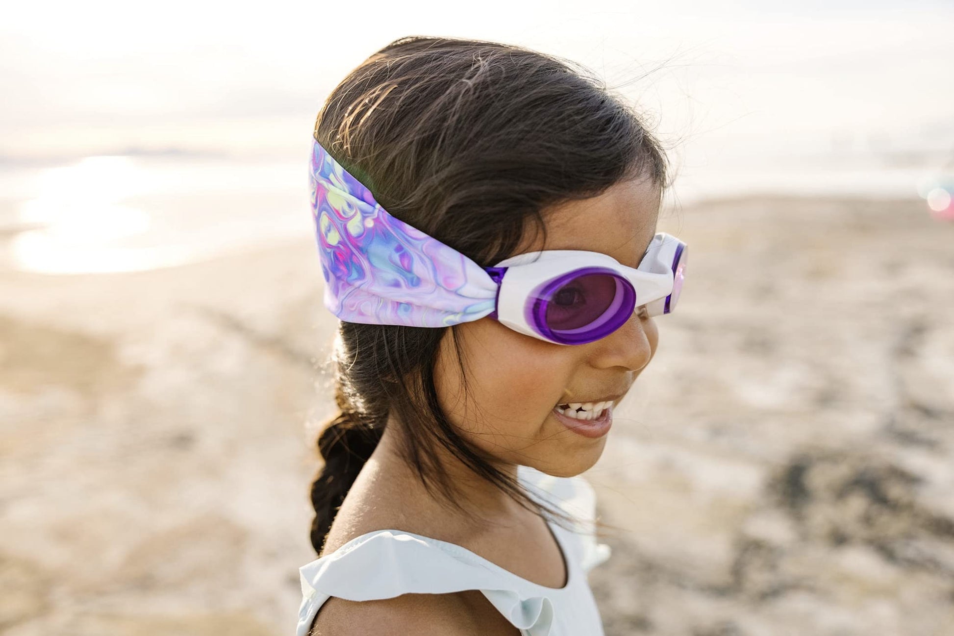 Goggles Natación Splash Place Pastel Swirl con Correa de Tela para Niños y Adultos