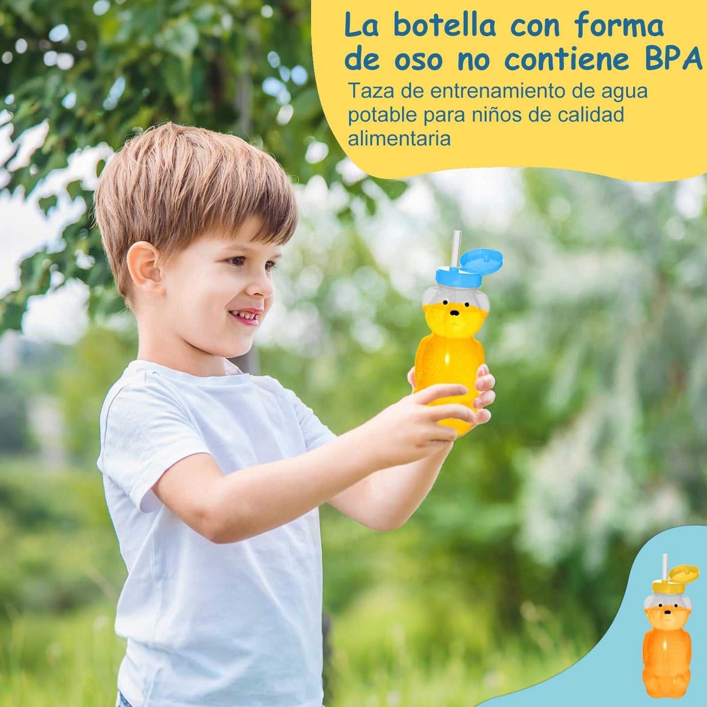 Vaso de Oso con Popote para Bebé - 2 Piezas Vaso Osito Popote Bebé Sin BPA， Material Grado Alimenticio + Taza Entrenamiento Alimenticio Antiderrames (Jugo/Leche/Complementaria)