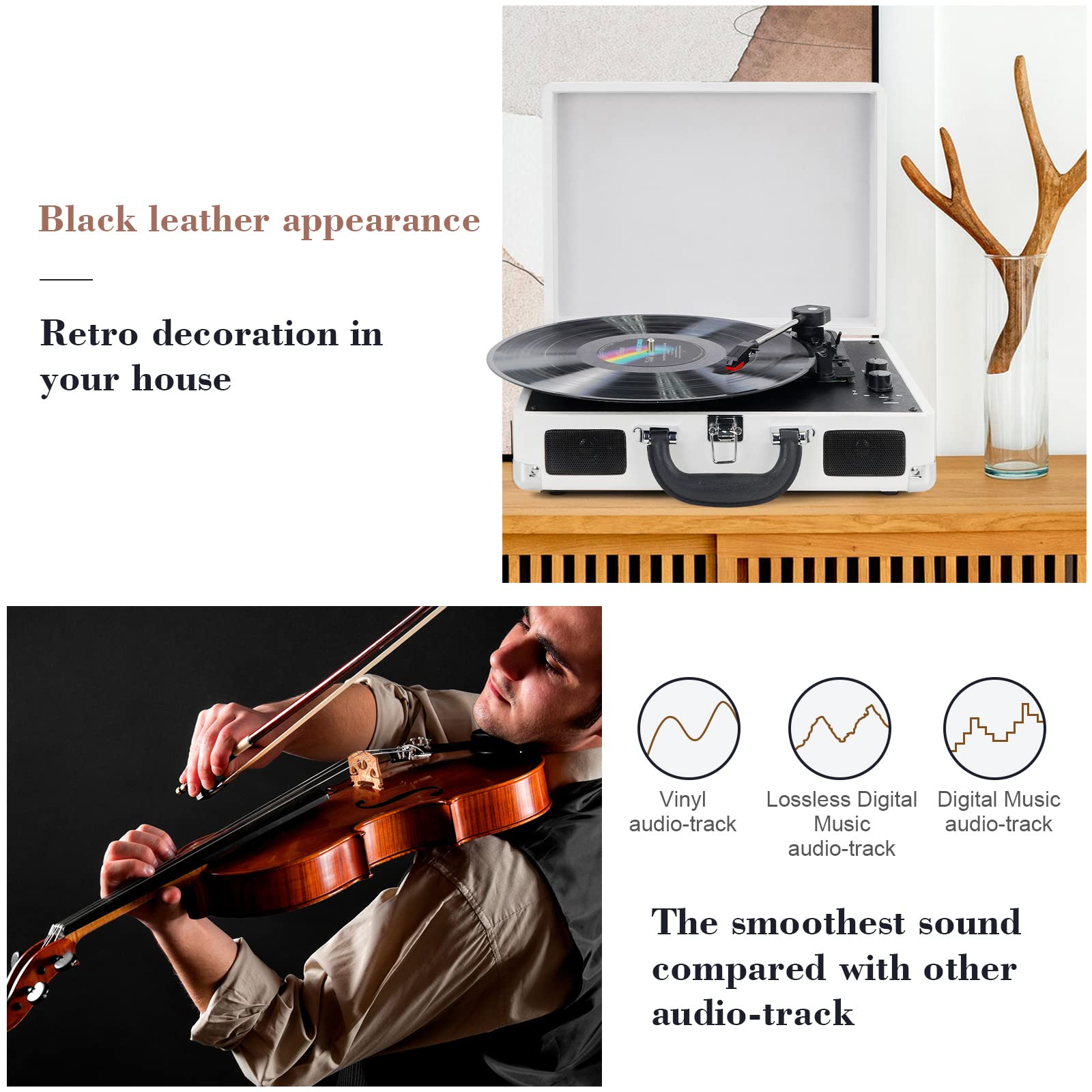 DIGITNOW! Turntable Record Player 3speeds with Built-in Stereo Speakers, Supports USB/RCA Output/Headphone Jack / MP3 / Mobile Phones Music Playback,Suitcase Design