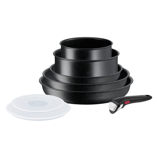 Batería de Cocina T-fal Ingenio Negro Efecto Piedra con Mango Removible 8 Piezas