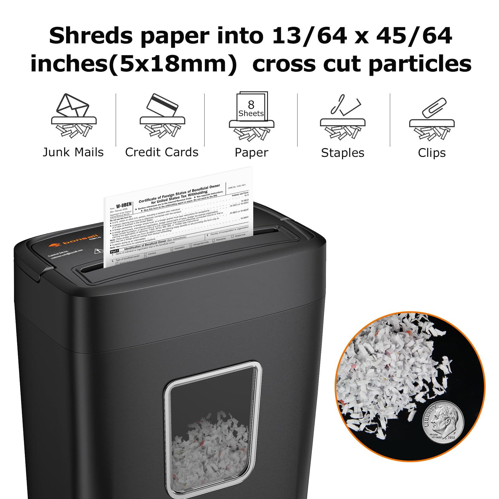 Bonsaii - Trituradora de papel de 8 hojas con tarjeta de crédito trituradora de papel de 4.2 galones, grapa, trituradora de documentos de nivel de seguridad P-4 con asa para oficina en casa (C261-C)