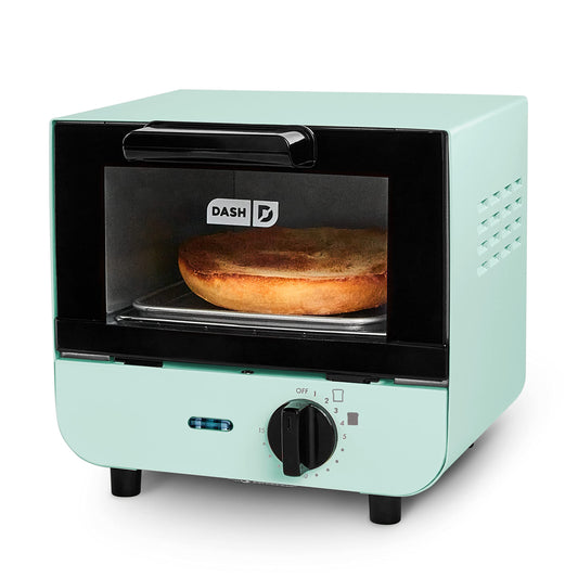 DASH - Mini tostador para pan, bagels, galletas, pizza, paninis y más con charola para hornear, estante, función de apagado automático, color aguamarina