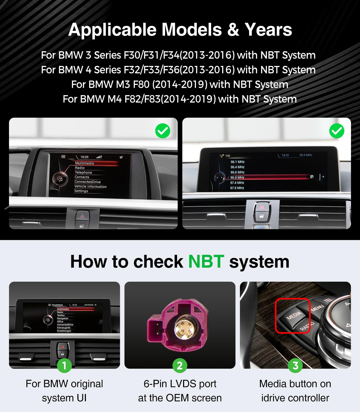 Carplay estéreo de coche Linux de 10.2 pulgadas para BMW 3 Series F30 F31 4 Series F32 F36 (2013-2016) Sistema NBT solamente, arranque rápido, inalámbrico CarPlay Android Auto Radio, pantalla táctil