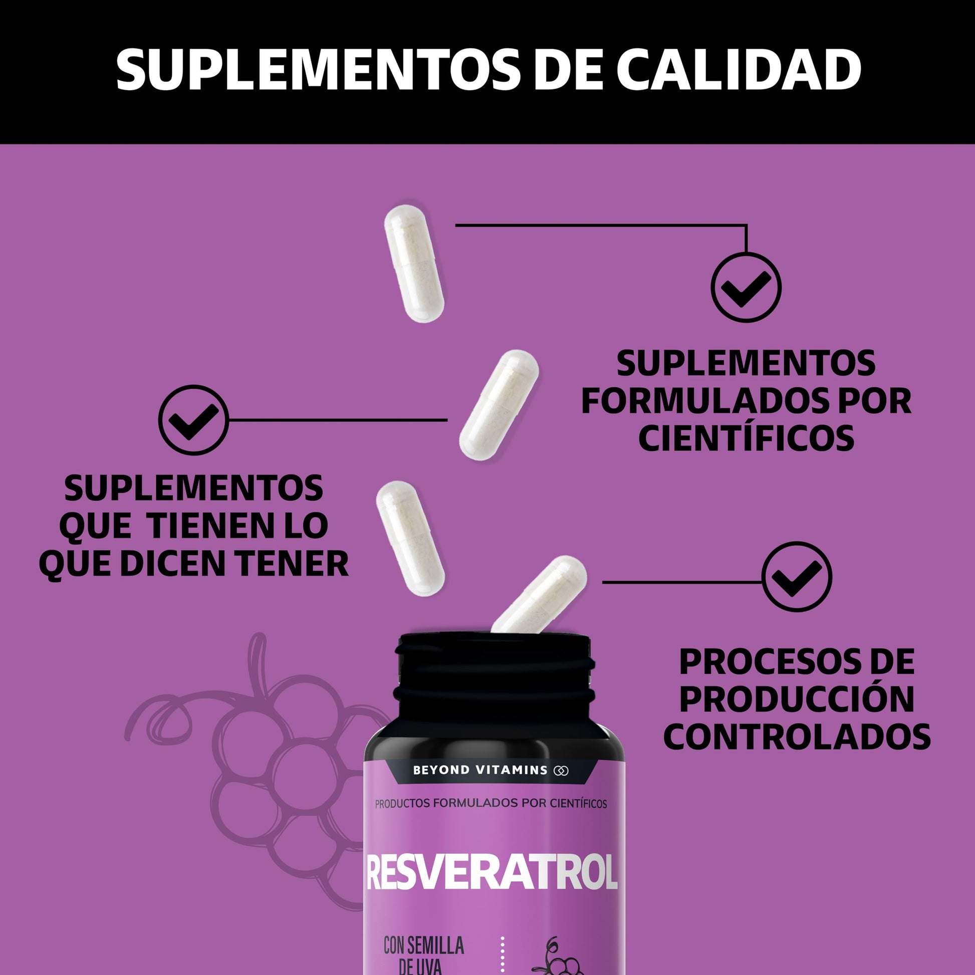 Suplemento de Trans-Resveratrol con Pimienta Negra y Vitamina C 100% Vegano