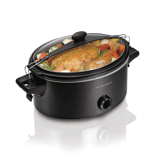 Hamilton Beach Stay or Go - Olla de cocción lenta portátil con cerradura de tapa, apta para lavaplatos, 6 cuartos de galón, color negro 33261