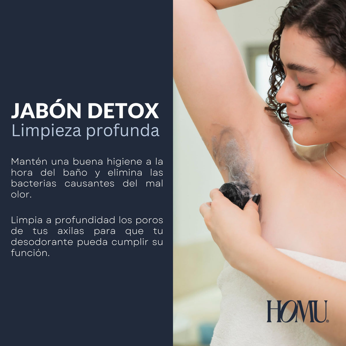 HoMu Jabón Barra Detox con Carbón Activado 50g (Pack 3) – Control de olor para Axilas, Limpieza Profunda de Poros, Para Todo Tipo de Piel, Cuerpo y Rostro