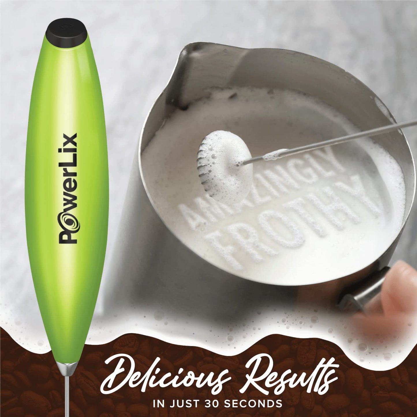 Espumador de Leche PowerLix Negro con Batidor y Soporte Duradero para Café y Chocolate