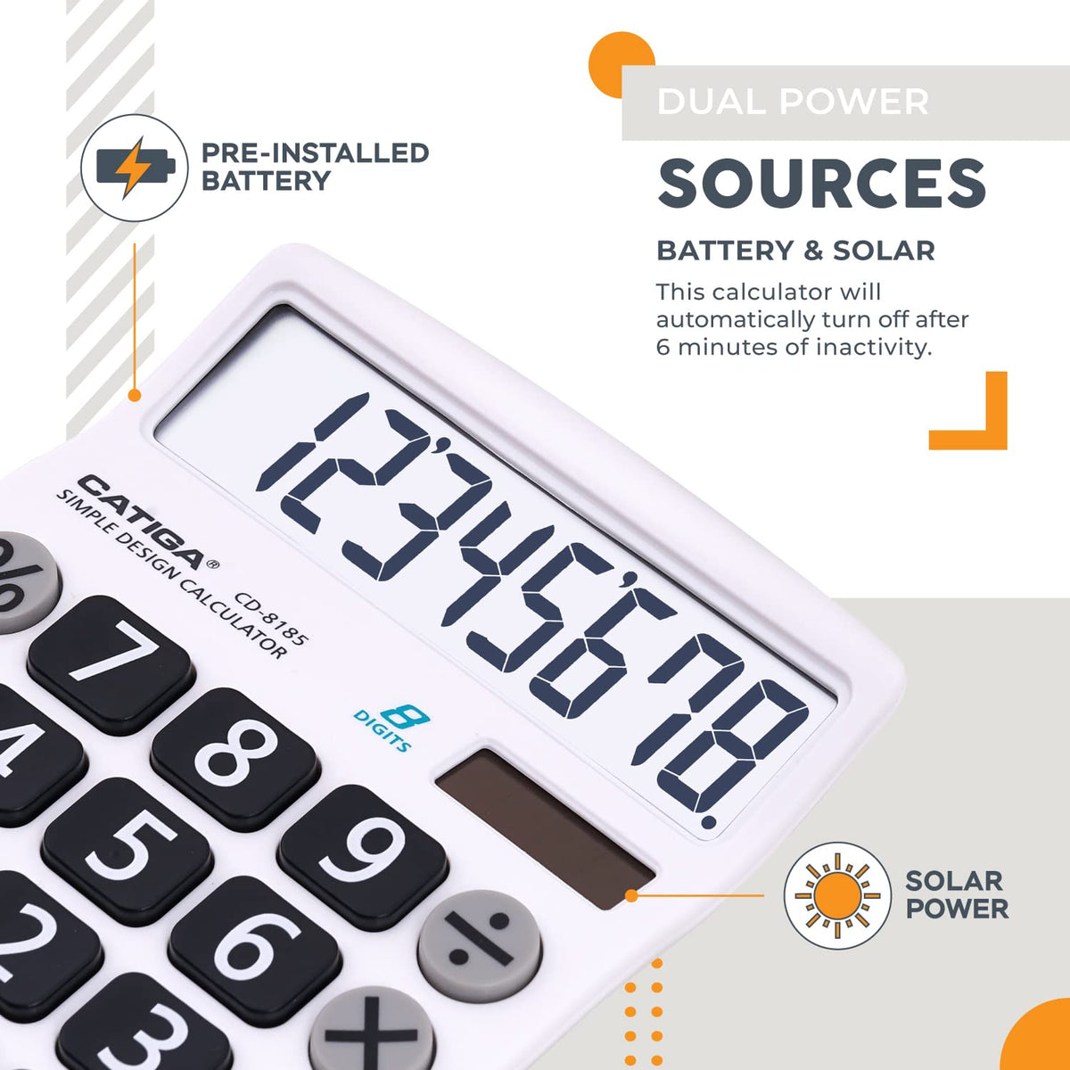 Calculadora de Escritorio CATIGA Negra con Energía Solar y Pantalla LCD Fácil de Leer