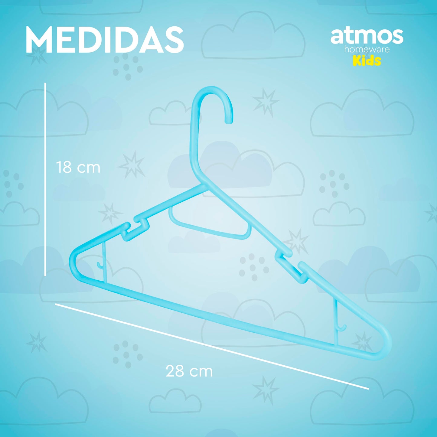 Atmos Homeware Ganchos para Ropa de Niños | Ganchos de Plástico Premium para Colgar Ropa de Niño, Niña y Bebé | Gruesos, Resistentes y Duraderos | Paquete de 20 Perchas para Ropa Infantil Color Azul