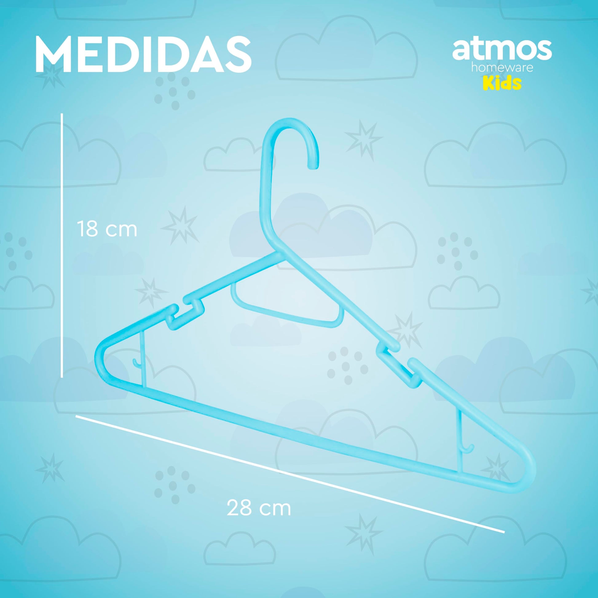Atmos Homeware Ganchos para Ropa de Niños | Ganchos de Plástico Premium para Colgar Ropa de Niño, Niña y Bebé | Gruesos, Resistentes y Duraderos | Paquete de 20 Perchas para Ropa Infantil Color Azul