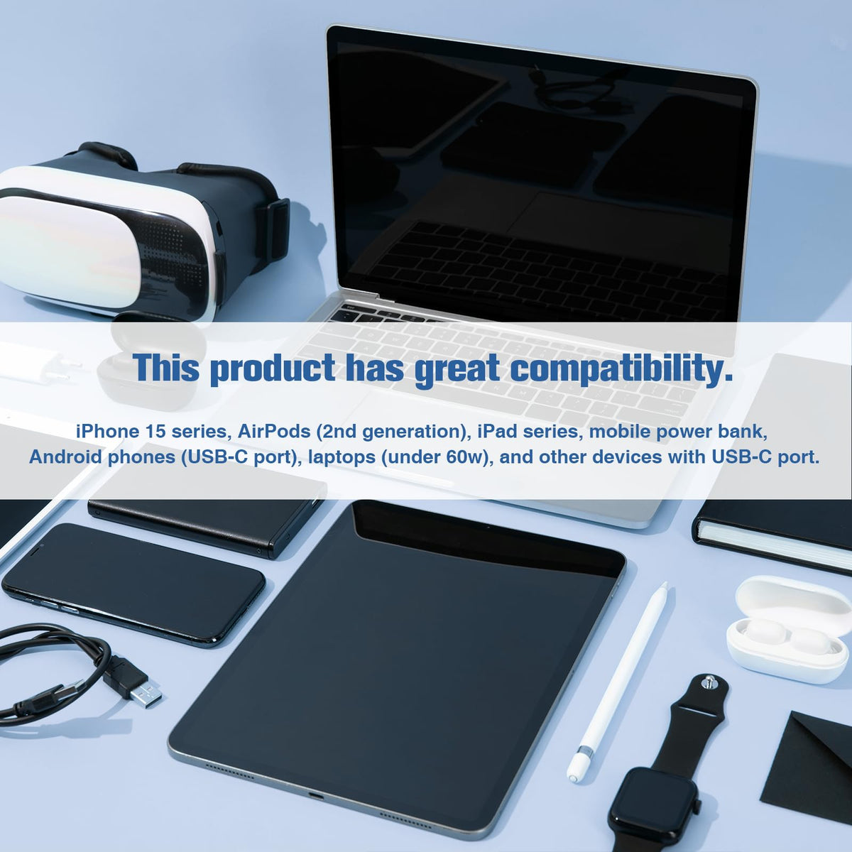 Adaptador Lightning a USB C Paquete de 2 Carga Rápida 60 W Compatible con iPhone iPad Galaxy
