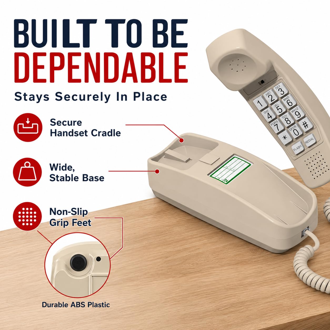 Teléfono con cable de botón grande iSoHo para personas mayores – Fijo fácil de usar con teclado iluminado, auricular ergonómico y sin necesidad de energía – Teléfono retro para el hogar para personas