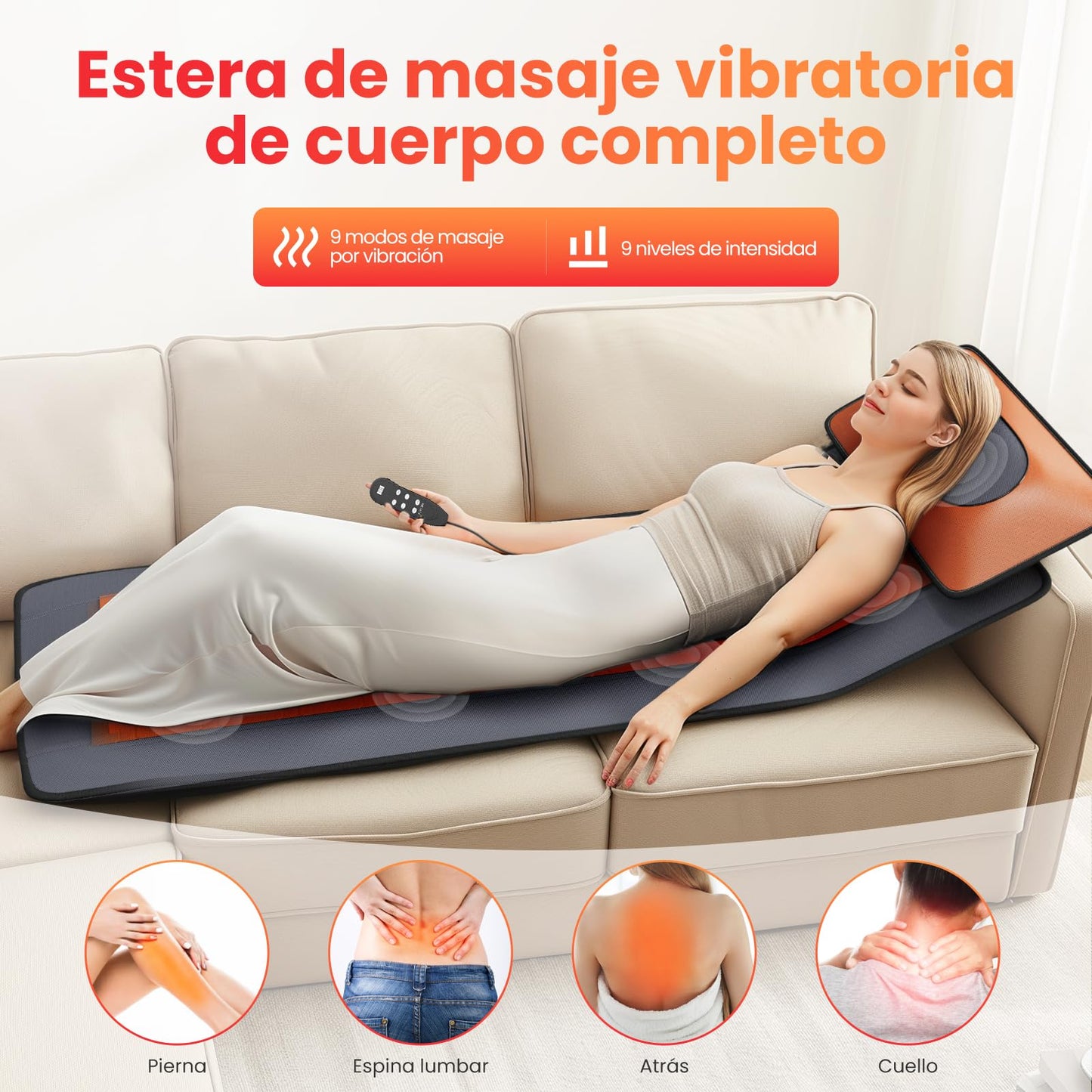 Cojín de Masaje Térmico para Todo el Cuerpo,Alfombrilla de masaje con 10 motores vibratorios,20 Cabezales de Masaje Shiatsu para el Cuello,Adecuado para cuello,espalda,cintura,caderas,piernas
