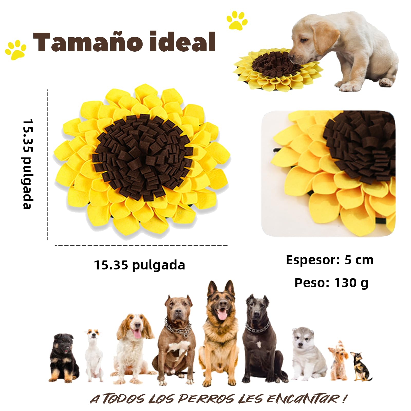 Alfombra Olfato para Perros Snuffle Mat Amarilla Juguete de Entrenamiento Rompecabezas para Mascotas