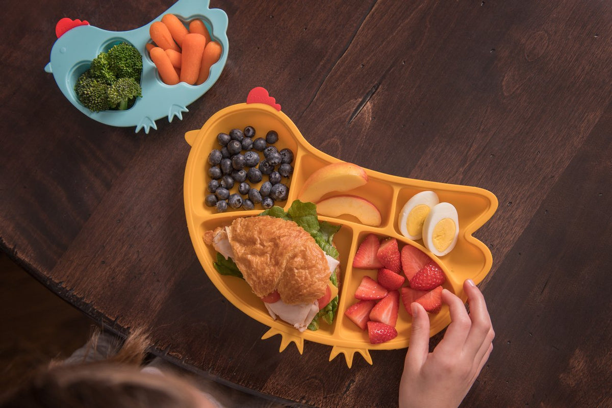 Innobaby Din Din Smart - Plato de silicona para pollo, diseño de niños, Amarillo
