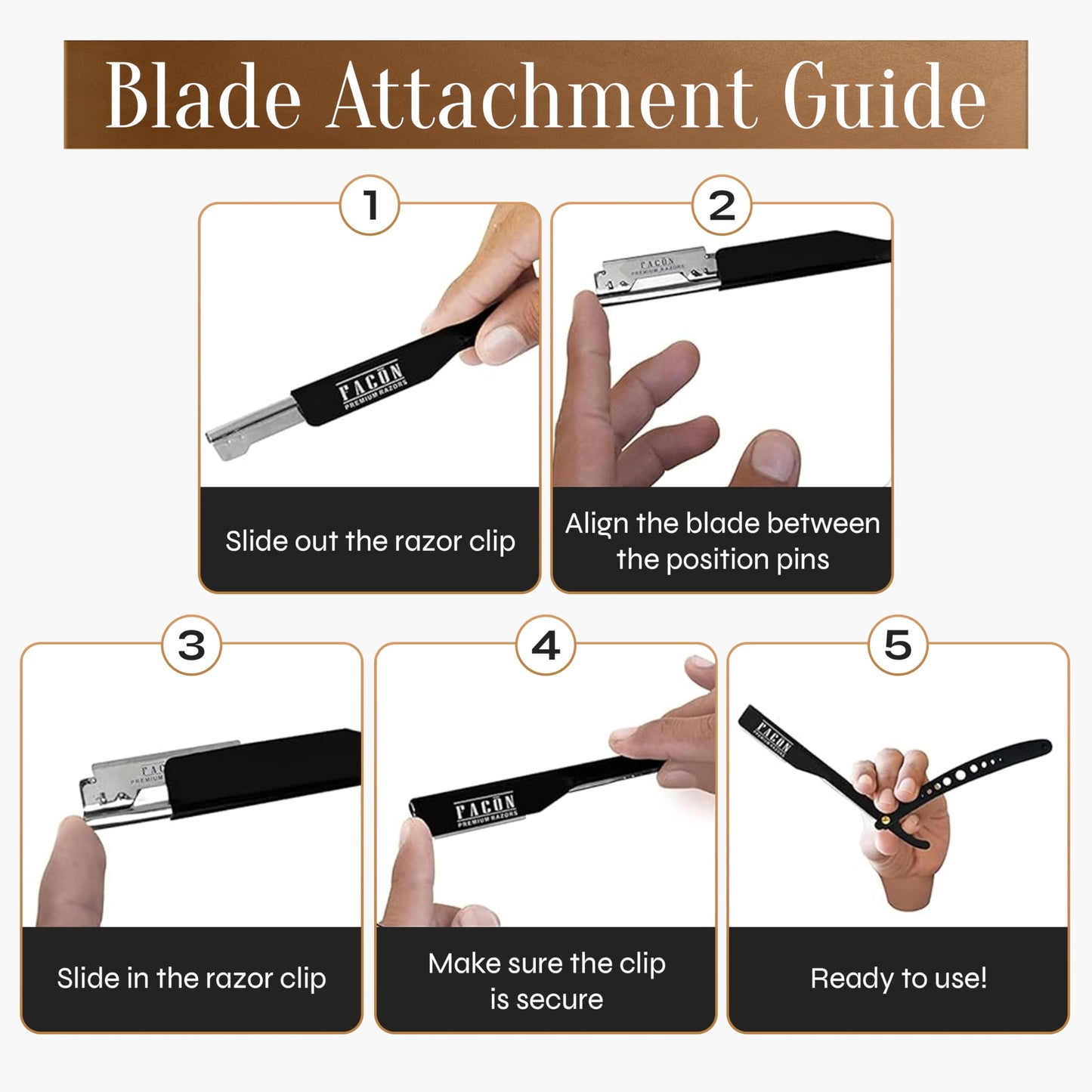 Facón Professional Straight Edge Barber Razor with Adjustable Tension Screw + 10 Blades - Salon Grade Quality Cut Throat Shavette - Japanese Stainless Steel - Black & Gold Limited Edition Gift Box