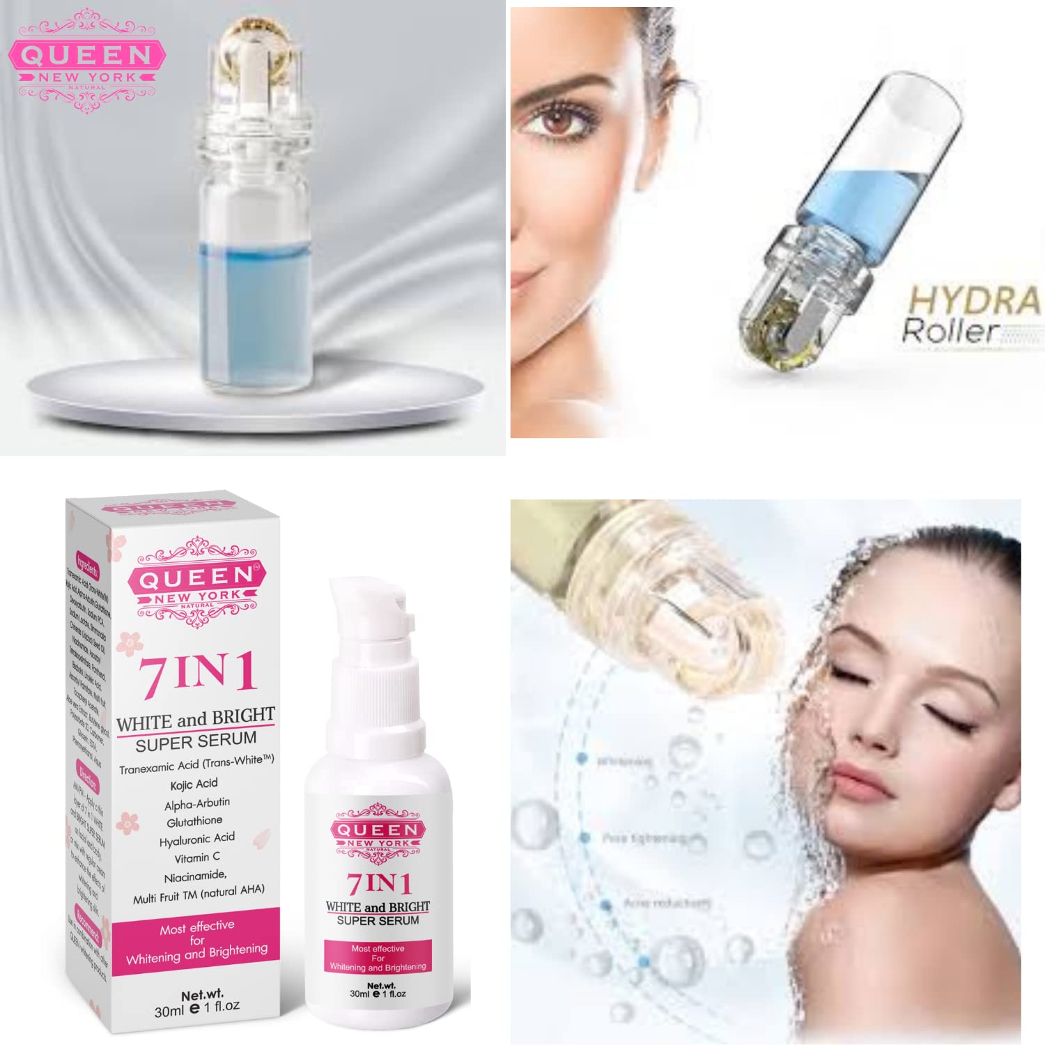 QUEEN NATURAL NEW YORK Ácido tranexómico 7 en 1 blanqueamiento y blanqueamiento Super Serum-Tranexamic Acid, Alpha arbutin, Glutathione, ácido hialurónico Vitamina C-Dark Spots, Hyper-pigmentation, Melasma Sun Damage (2 botellas)