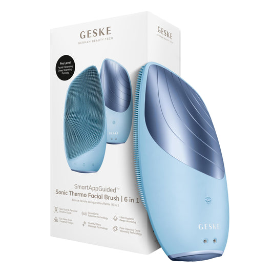 Cepillo Facial Eléctrico GESKE Térmico Sónico 6 en 1 con Masajeador y Guía SmartApp Única para Limpieza Facial