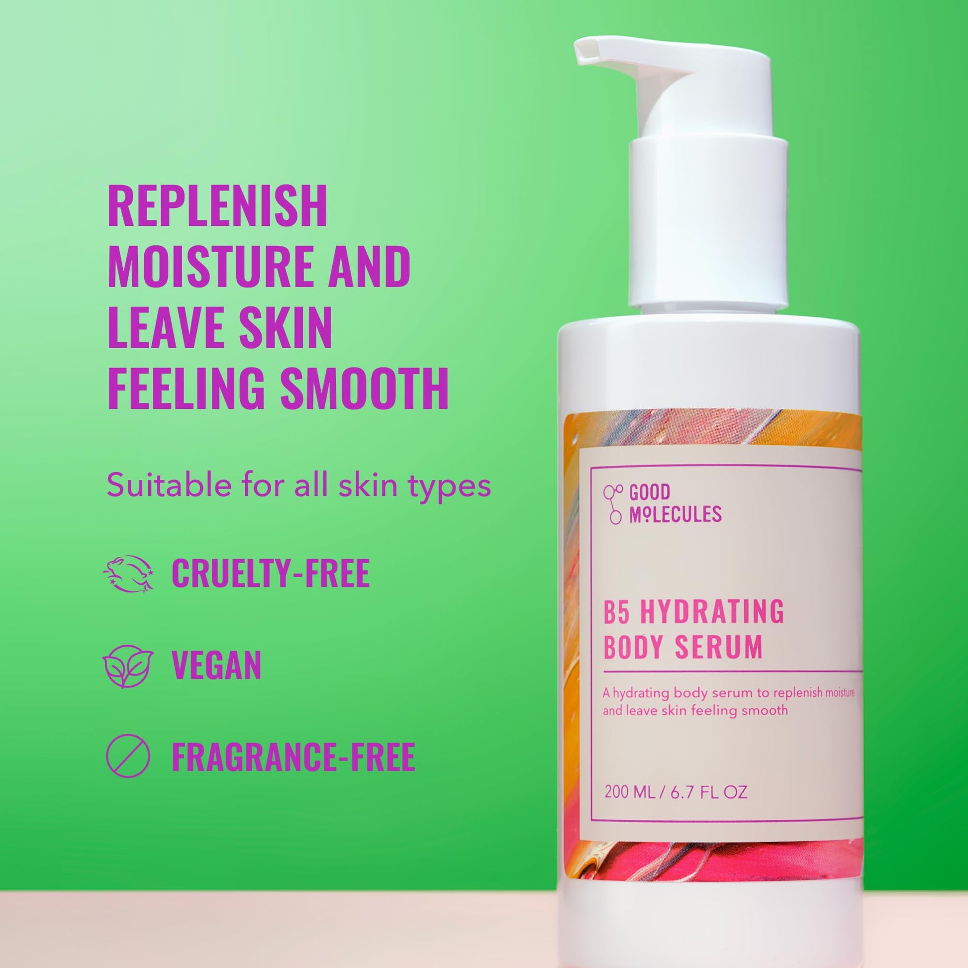 Good Molecules B5 Hydrating Body Serum 200ml/6.7oz - Moisturizing Serum with B5 Panthenol, Polygutamic Acid, and Beta Glucan - Hydrating, Soothing, Anti-aging Moisturizer, Skin Care for Body