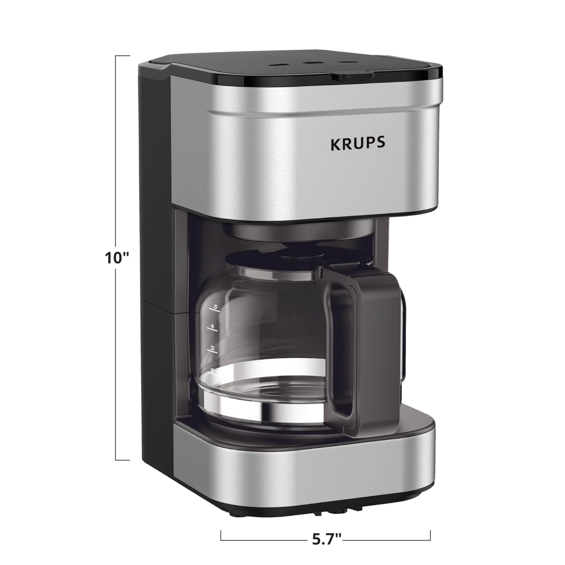 KRUPS Simply Brew - Cafetera compacta de 5 tazas: diseño de acero inoxidable, pausa y prepara, mantiene caliente, filtro reutilizable, jarra sin goteo
