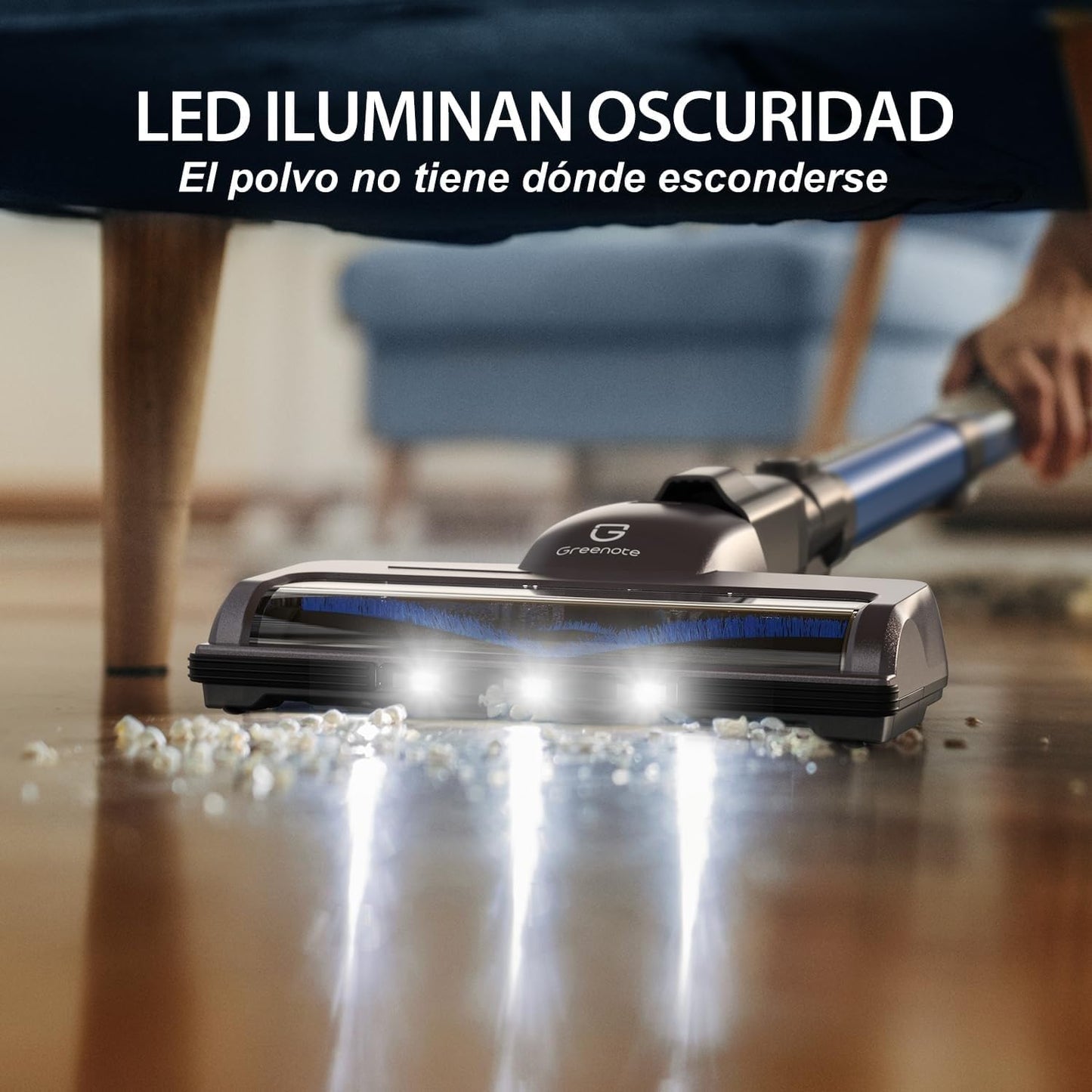Greenote aspiradora inalambrica, 22000 Pa aspiradora de Mano 4 en 1, 200 W aspiradoras potentes con LED, Vacuum Cleaner de función de autoportante, Cepillo para Suelos Duros/pelos de Mascotas