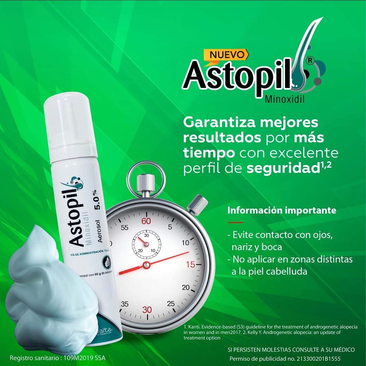 Espuma Minoxidil 5% Advaita Astopil Sin Aroma Blanca para Tratamiento de Alopecia y Hipotricosis