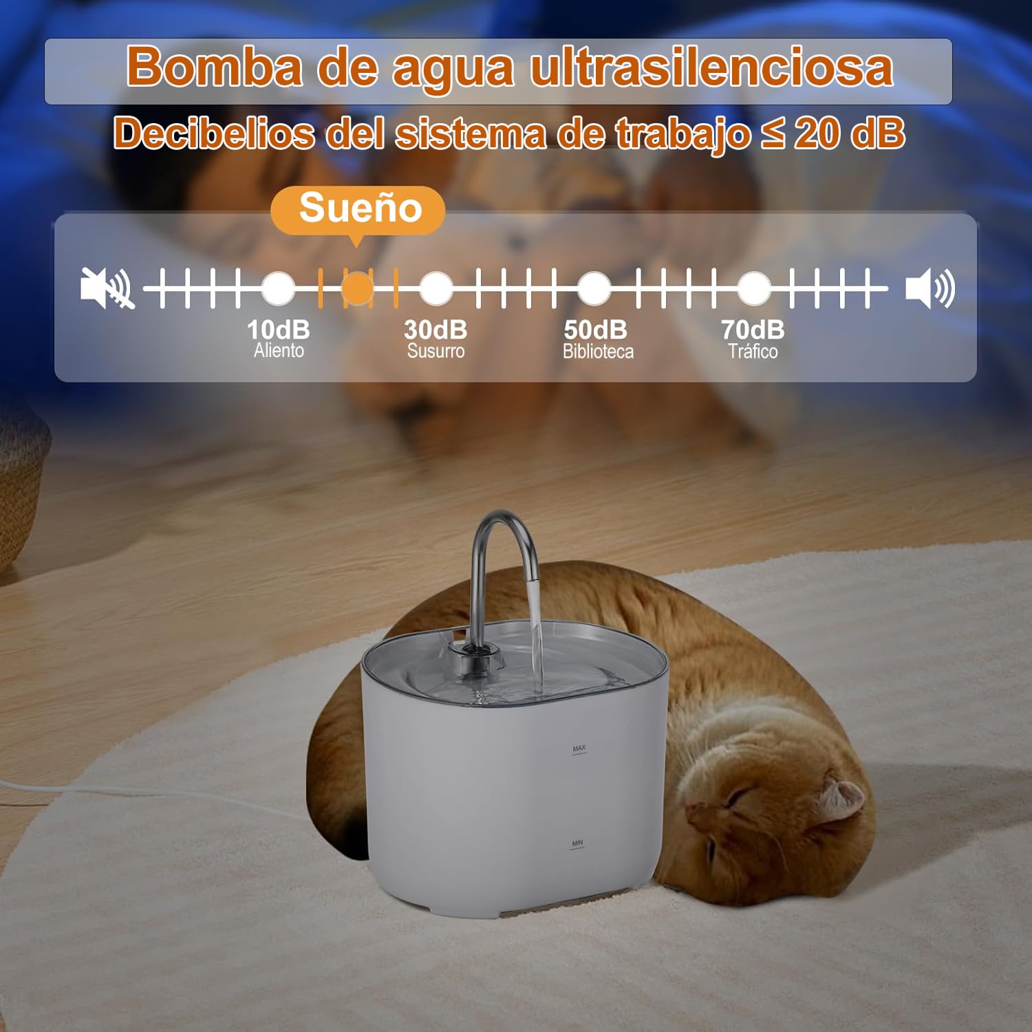 Fuente de Agua Gato, 2.2L Fuente Agua Gatos Bebedero para Gatos, Ultrasilencioso y Sistema de Filtración de Agua Circulante de Fuente de Agua para Gatos, Dispensador de Agua para Perro,Blanco