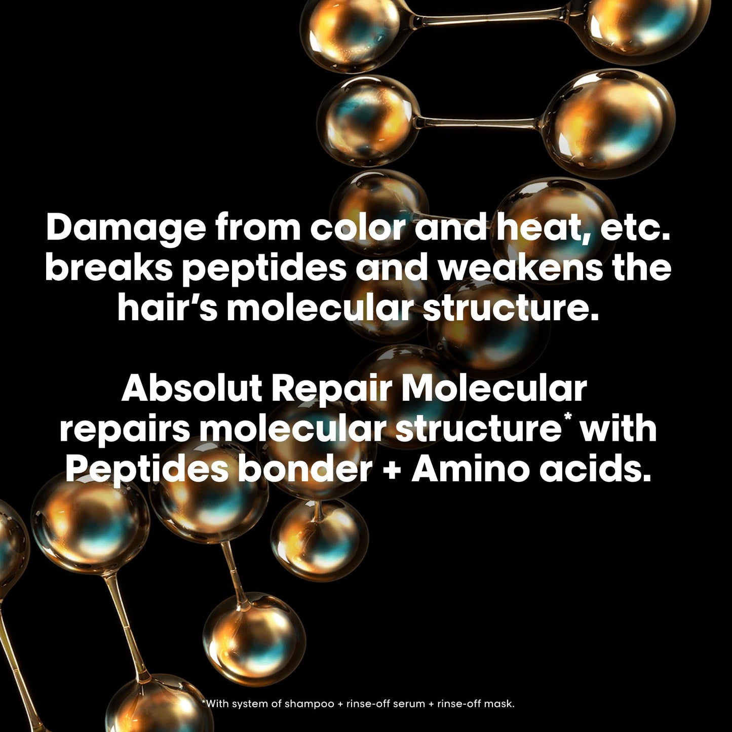 L'Oréal Professionnel Absolut Repair Molecular Shampoo | Shampoo reparador molecular | Libre de sulfatos | Para cabello muy dañado | Con tecnología 2% reparador de péptidos + 5 aminoácidos | Repara el cabello y restaura su fuerza | Repara la estructura mo