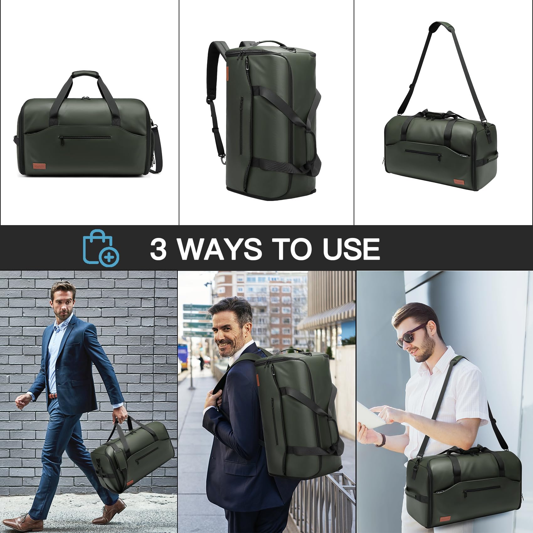 Bolsas de ropa para viajes, bolsas de traje para hombres, viajes, bolsa de ropa con compartimento para zapatos, bolsa de ropa convertible 2 en 1 impermeable con correa para el hombro,Moda y negocios