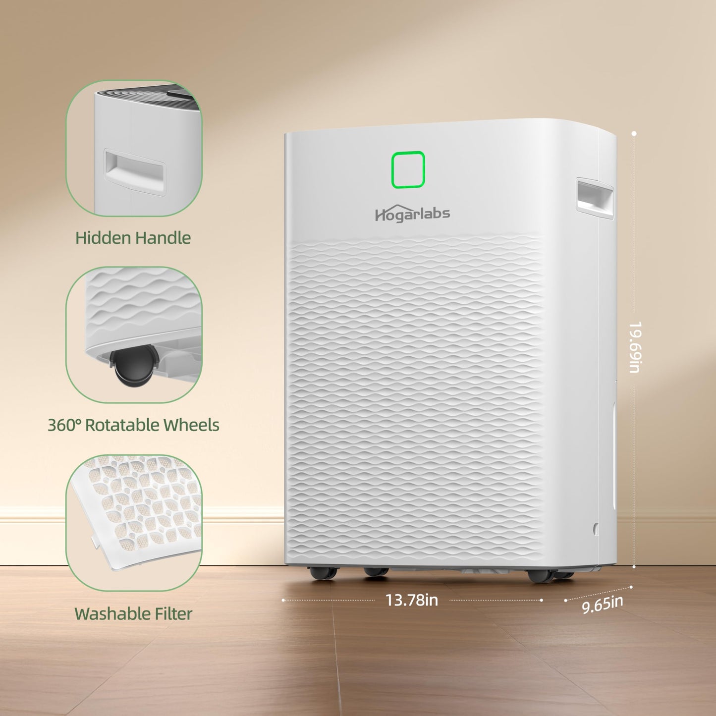 HOGARLABS Deshumidificador de 30 pintas para hogar y sótanos, 3 modos de trabajo, protección contra desbordamiento y reinicio automático, ultra silencioso