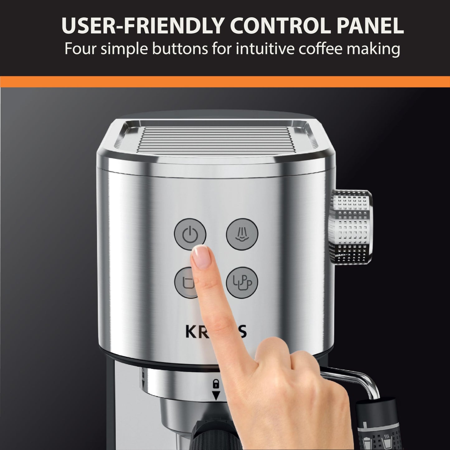 KRUPS Espressería Manual Divine Acero Inoxidable, boquilla de vapor, con sistema Thermoblock, compacta, moderna y fácil de usar, capacidad de 1 L, disfruta de un delicioso sabor a café, XP444C50