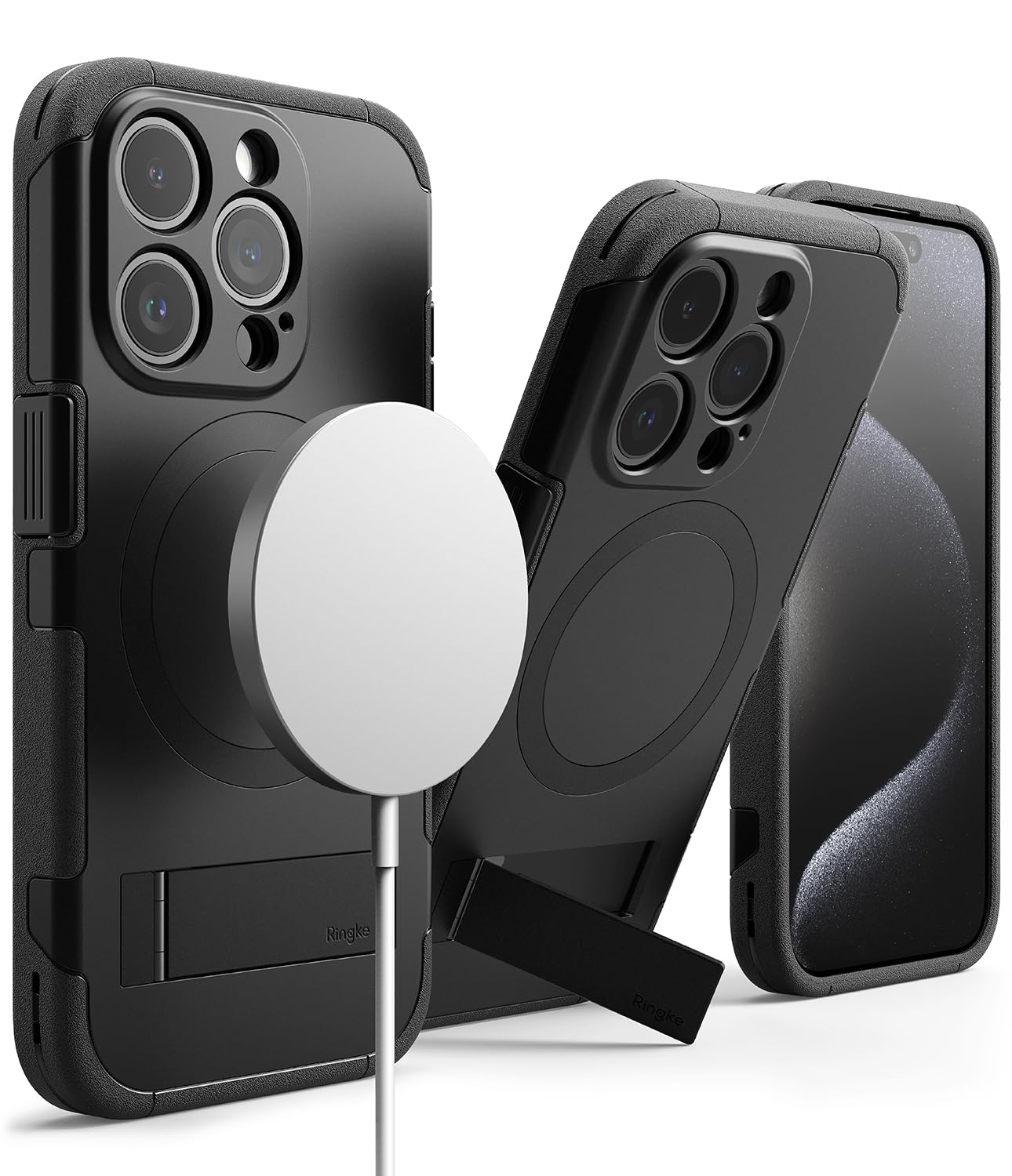 Funda Magnética Ringke Alles Black con Soporte Ajustable Compatible con iPhone 15 Pro y MagSafe para Hombre y Mujer
