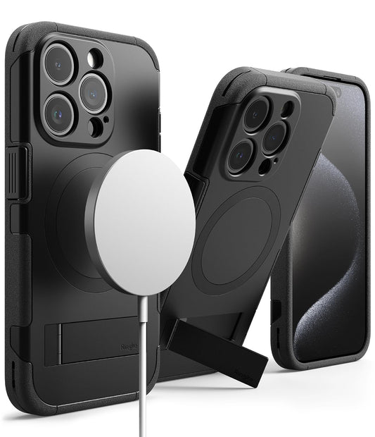 Funda Magnética Ringke Alles Black con Soporte Ajustable Compatible con iPhone 15 Pro y MagSafe para Hombre y Mujer