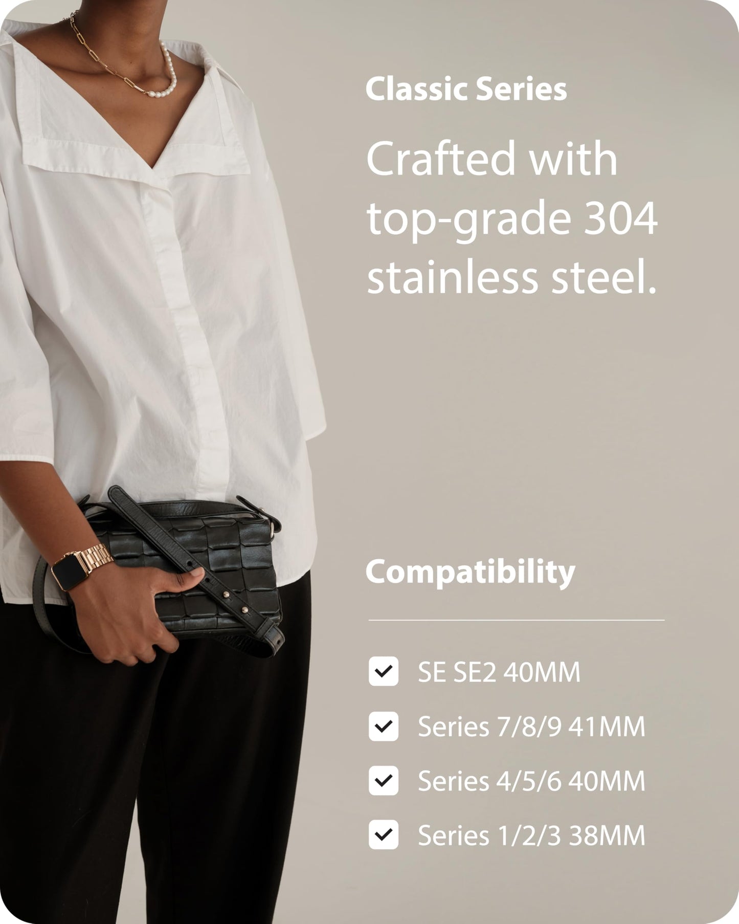 Fullmosa Correa Compatible Con Apple Watch 40mm 42mm（Series 10) 38mm 41mm,Pulsera Acero Inoxidable con Case Para iWatch SE/Series 10/9/8/7/6/5/4/3/2/1,40mm 38mm 41mm Rose Gold
