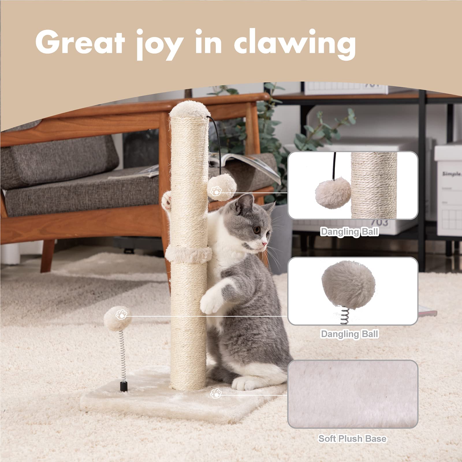 Rascador para Gatos Mecool Beige con Bola para Colgar