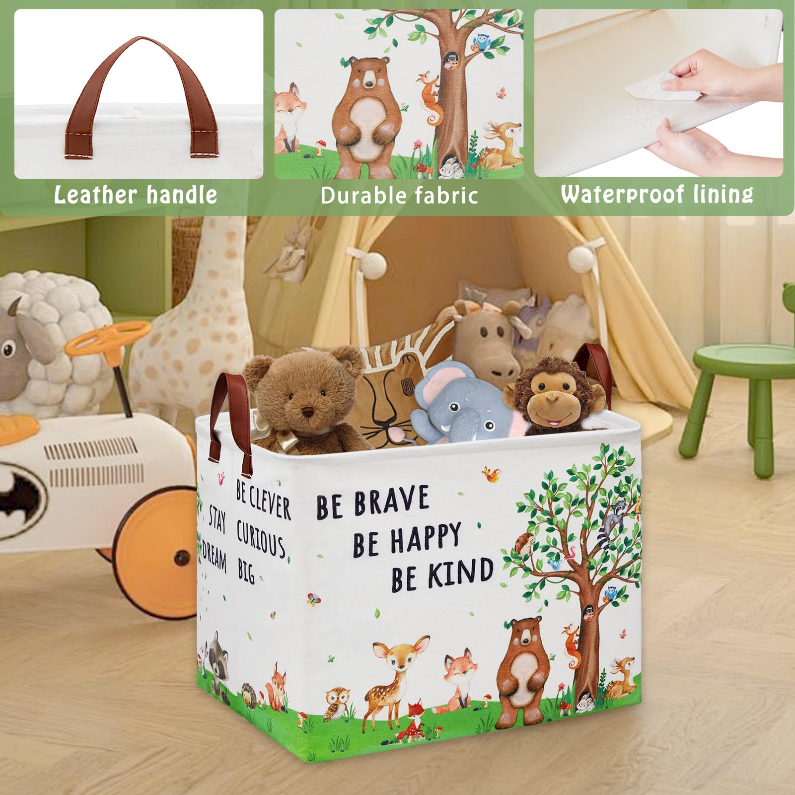 Woodland - Cesta de regalo para bebé, cesta de almacenamiento para niños, cesta de almacenamiento de animales de la selva, oso ciervo, conejo, cesta de almacenamiento plegable para ropa, libro de