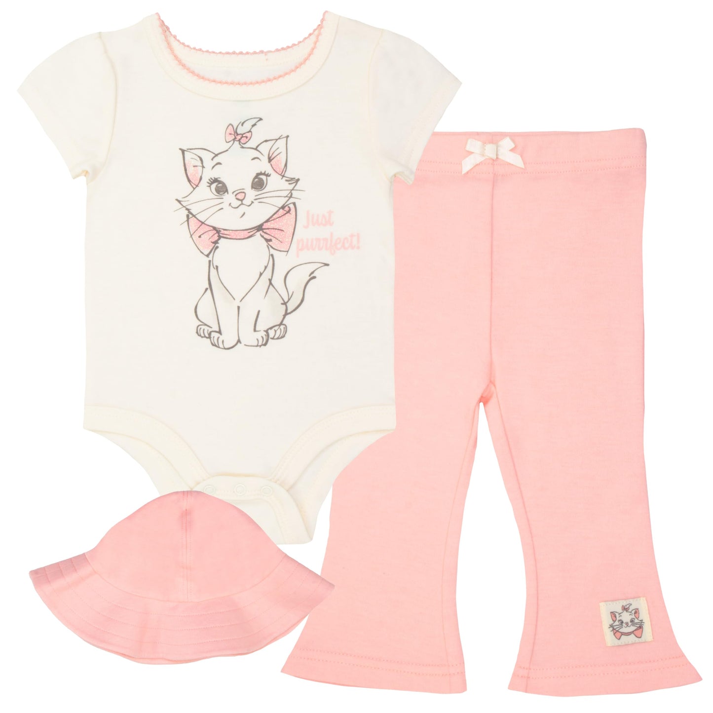 Magic Threadz Conjunto de 3 piezas de ropa Disney para bebé niña con pantalón y gorro – Lilo & Stitch, Winnie the Pooh, Minnie Mouse y Aristogatos. Conjunto de Marie con body y pantalón.