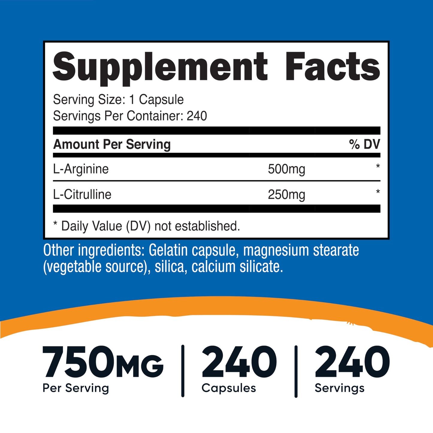 Suplemento Nutricost L-Arginina L-Citrulina Blanco Complejo Sin OGM
