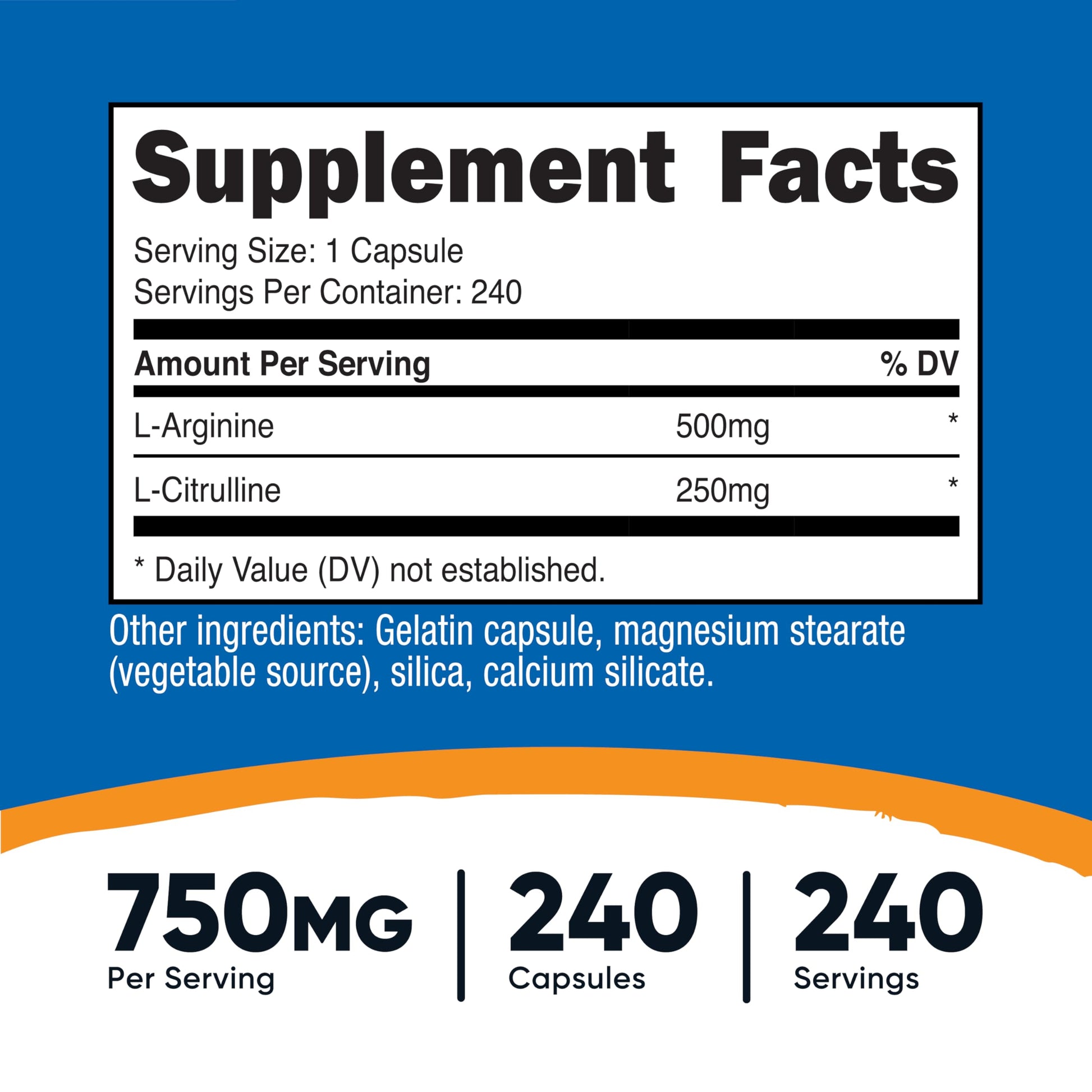 Suplemento Nutricost L-Arginina L-Citrulina Blanco Complejo Sin OGM