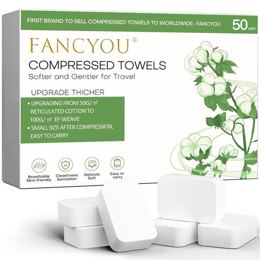 Fancyou Toallas Comprimidas Grandes - Mini Quitar Maquillaje Toallitas Facial Desechables - Paños Biodegradables Desmaquillantes Cara Kit Viaje para Travel Essentials,Belleza Salón(50 Unidad Verde)