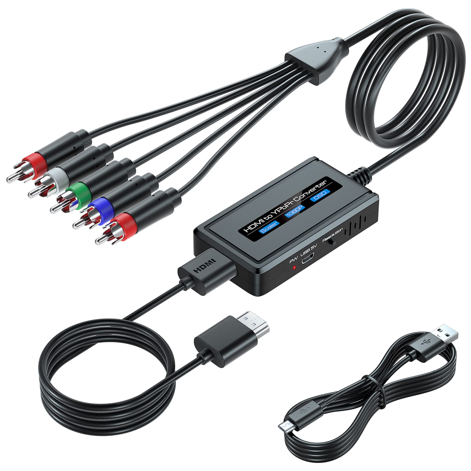 Cable convertidor HDMI a componente con función de escalador, convertidor escalador HDMI a YPbPr de 1080 p compatible con entrada HD 1080i para televisores antiguos